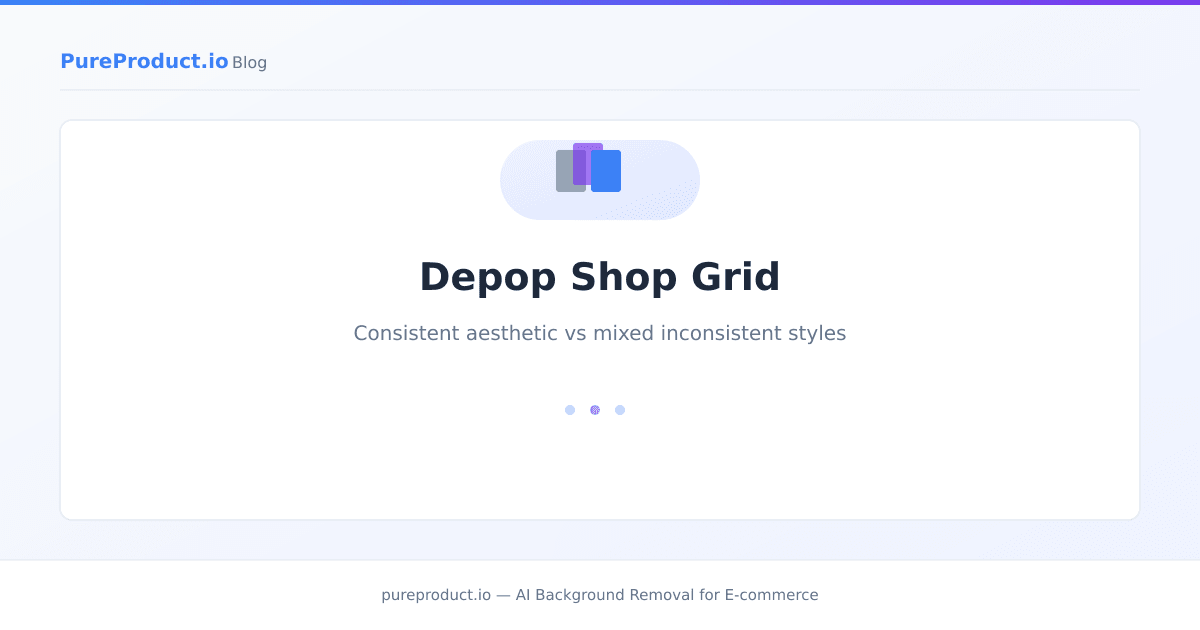 Depop shop grid comparison showing consistent aesthetic photography vs mixed inconsistent photo styles
