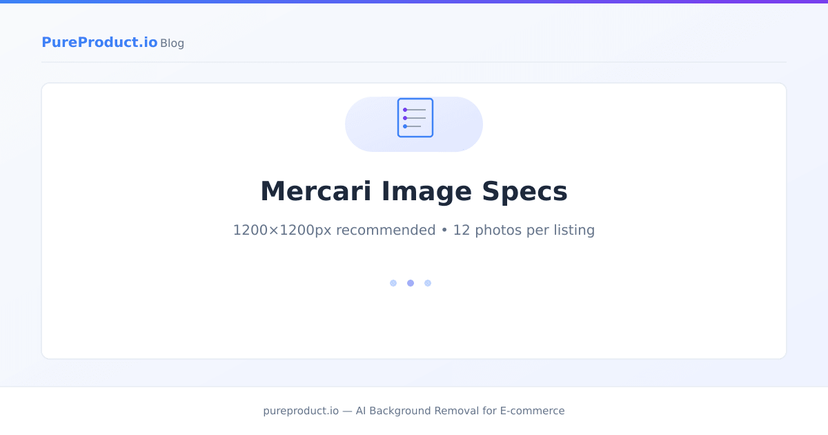 Mercari listing showing recommended image dimensions and the 12-photo slot structure