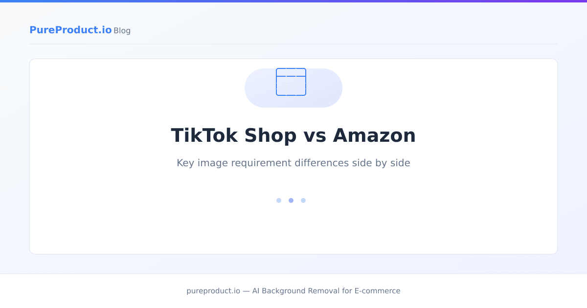 Side-by-side comparison of TikTok Shop vs Amazon product image requirements showing key differences